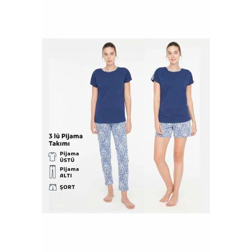 - Kadın Lacivert 3 Lü Pijama Takımı