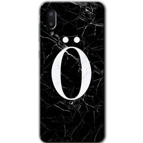 Samsung Galaxy A02 Kılıf Baskılı Kapak - Siyah Mermer Desenli O Harfi + 5D Tam Kaplayan Cam