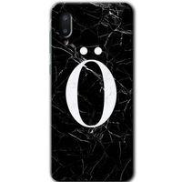 Samsung Galaxy A02 Kılıf Baskılı Kapak - Siyah Mermer Desenli Ö Harfi + 5D Tam Kaplayan Cam