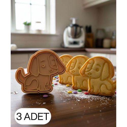 3Lü Sevimli Köpek Puppy Şekillendirici Kalıp Kurabiye Hamur Kesici Oyun ve Şeker Hamuru Seti