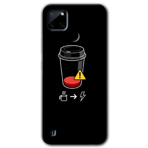Potkal Hediye Fabrikası Realme C21 Kılıf HD Desen Baskılı Arka Kapak - Coffee Battery