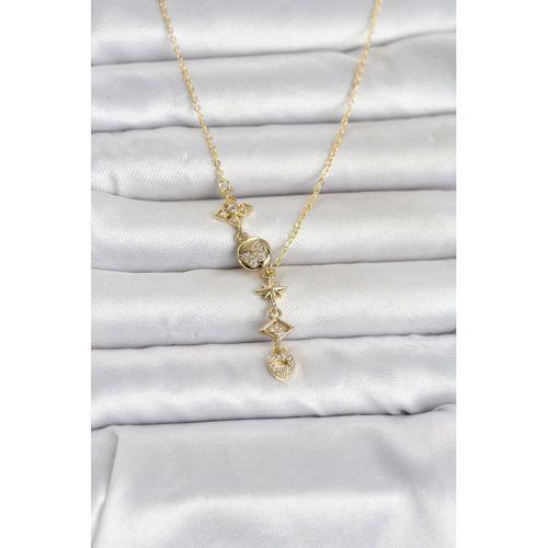 316L Çelik Gold Renk Zirkon Taşlı Y Kadın Kolye