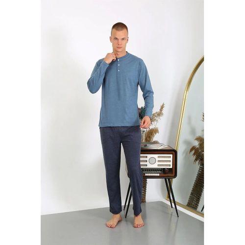 Erkek Penye Uzun Kol Pijama Takımı İndigo