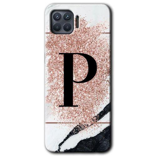 MRCİLETİSİM Oppo Reno 4 Lite Kılıf Baskılı Kapak - Pembe Mermer Desenli P Harfi + 5D Tam Kaplayan Cam