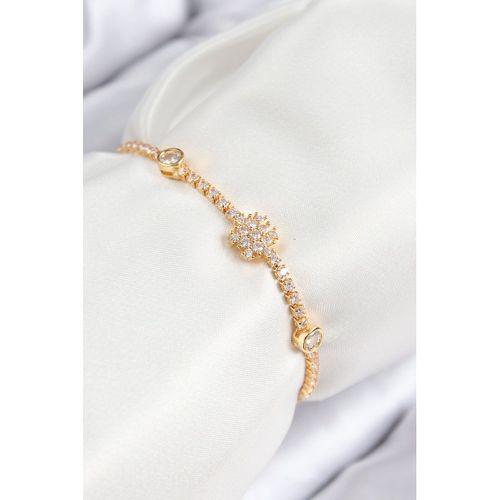 Pirinç Zirkon Taşlı Kar Tanesi Model Gold Renk Asansörlü Kadın Bileklik