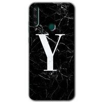 MRCİLETİSİM Huawei Y6P Kılıf HD Desen Baskılı Arka Kapak + Temperli Cam - Siyah Mermer Desenli Y Harfi