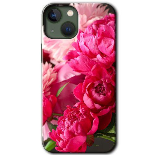 iPhone 13 Mini HD Baskılı Kılıf + 9D Tam Ekran Koruyucu - Kırmızı Beyaz Gül