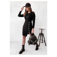 Kadın Siyah Uzun Kollu Bisiklet Yaka Yan Yırtmaç Düğme Detay Kısa Kaşkorse Elbise