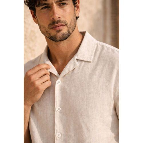 Doris Oversize Kalıp Odessa Kumaş Resort Yaka Kısa Kollu Erkek Gömlek - Bej