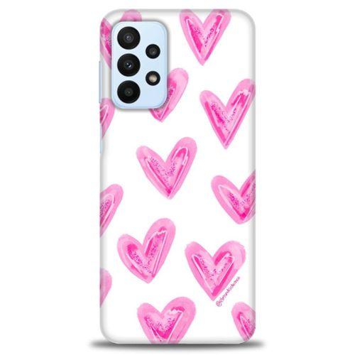 Samsung Galaxy A23 4G Kılıf HD Baskılı Kılıf - Pembe Kalpler + Tam Ekran Koruyucu