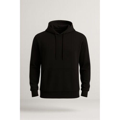 Luc Oversize Basic Dalgıç Kumaş Viskon Kapüşonlu Cepli Sweatshirt Hoodie - Siyah