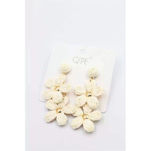 Hasır Çiçek Küpe - Krem