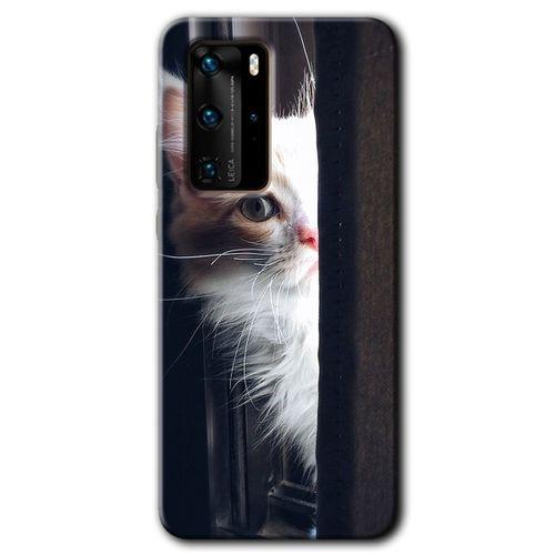 Huawei P40 Pro Kılıf HD Desen Baskılı Arka Kapak + Temperli Cam - Kedi Bakışı