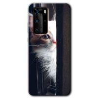 Huawei P40 Pro Kılıf HD Desen Baskılı Arka Kapak + Temperli Cam - Kedi Bakışı