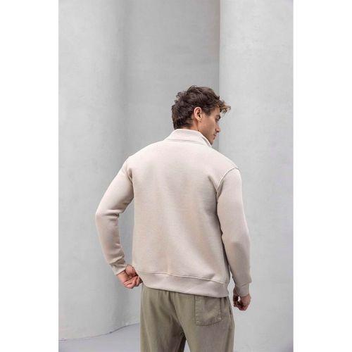 Marcel Regular Fit Fermuarlı Kıstırma Cepli Üç İp Şardonlu Erkek Sweatshirt - Taş