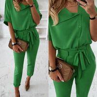 Kadın Kısa Kollu Yakalı önden Düğmeli Bürümcük Bluz Ve Pantolon Ikili Takım