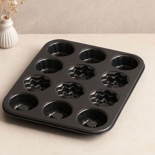 12 Gözlü Metal Muffin Kek Kalıbı - Siyah