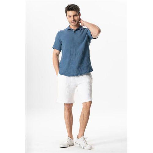 Beli Lastikli Rüzgar Kadın/Erkek Unisex Müslin Yazlık Şort Beyaz Byz