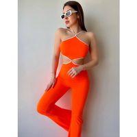 Kadın Halter Yaka Bel Dokolteli Tulum