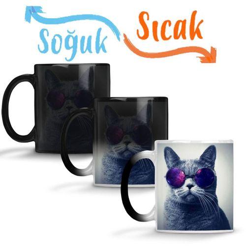 Gözlüklü Kedi Cats Sihirli Kupa Bardak Porselen