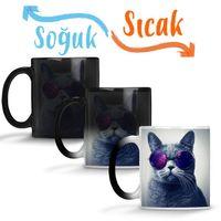 Gözlüklü Kedi Cats Sihirli Kupa Bardak Porselen