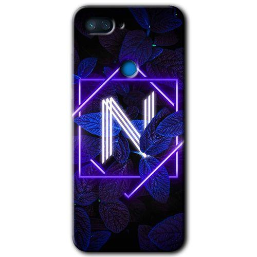 Xiaomi Mi 8 Lite HD Baskılı Kılıf + 9D Tam Ekran Koruyucu - Dark Neon Yaprak N Harfi