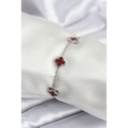 316L Çelik Gümüş Renk Bordo Baby Boy Yonca Kadın Bileklik