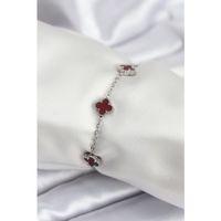 316L Çelik Gümüş Renk Bordo Baby Boy Yonca Kadın Bileklik