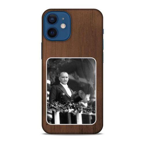 Apple iPhone 12 Mini Kılıf Atatürk (35) Fit Design Kılıf Kahverengi Duvar