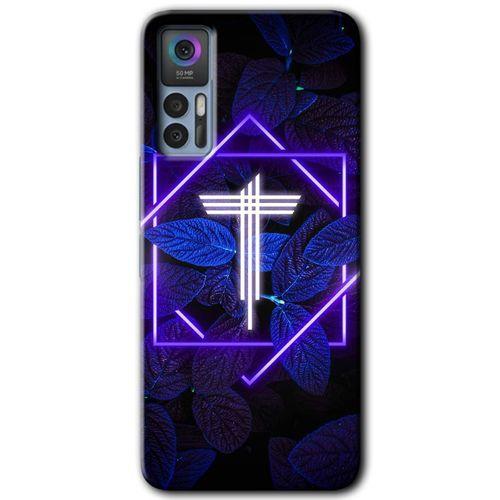TCL 30 Plus Kılıf HD Desen Baskılı Arka Kapak - Dark Neon Yaprak T Harfi