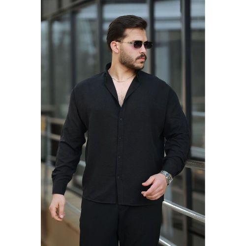 Yumuşak Dokulu Yarım Oversize Erkek Gömlek - Siyah