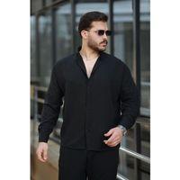 Yumuşak Dokulu Yarım Oversize Erkek Gömlek - Siyah