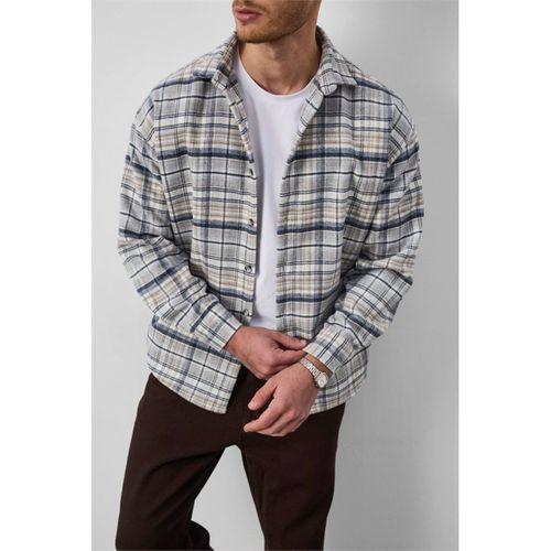Jasper Relaxed Fit Pamuklu İnce Çizgili Oduncu Erkek Gömlek - Mavi-Bej