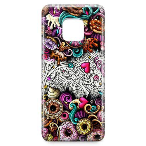 Huawei Mate 20 Pro Kılıf Donut Doodle Arka Kapak Koruma Desenli Full Koruyucu