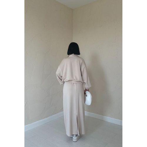 Bej Biyeli Sweatshirt Ve Etek Takım