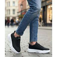 BA0332 Merdiven Desen Bağcıklı Erkek Yüksek Taban Siyah Cilt Beyaz Taban Spor Ayakkabı