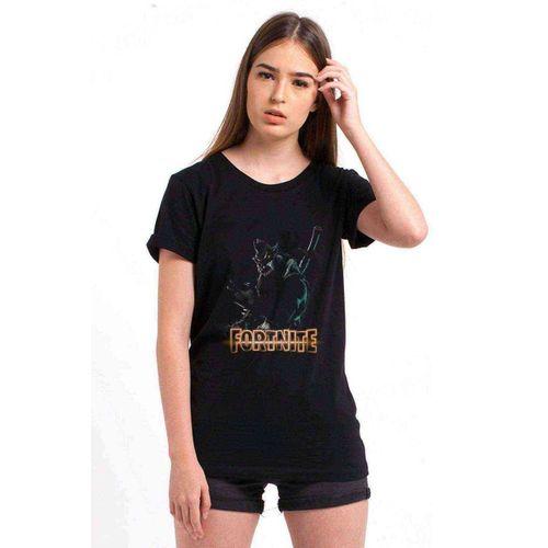 Fortine Wolf Baskılı Siyah Kadın Tshirt