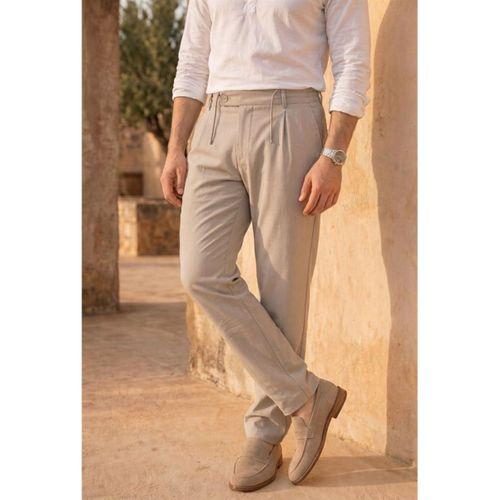 Forner Regular Fit Beli Lastikli Kemer Detaylı Erkek Kumaş Pantolon - Bej