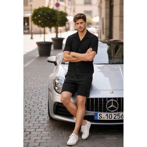 Erkek Kısa Kollu Gömlek Şort Takım Yazlık İkili Set