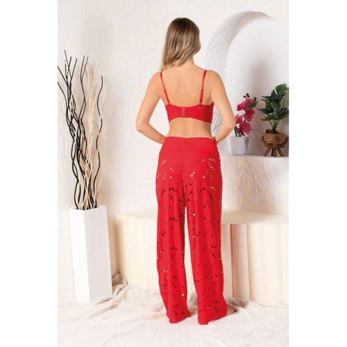 Bralet Sütyen, Slip Külot Ve Pantolon Takım Kırmızı
