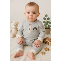 Waffle Gökkuşağı Nakışlı Erkek Bebek Tulumu