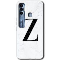 Tecno Spark 7 Pro Kılıf HD Desen Baskılı Arka Kapak+Temperli Cam - Beyaz Mermer Desenli Z Harfi