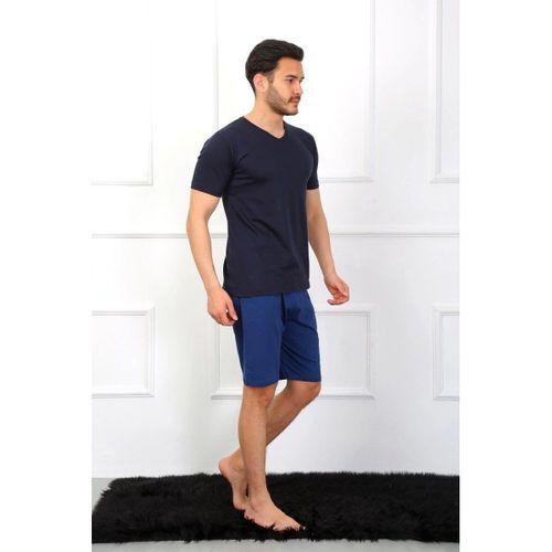 Erkek Penye 3'lü Lacivert V Yaka Pijama Takımı