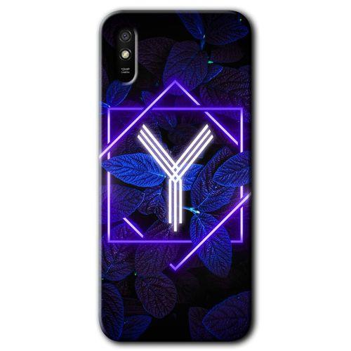 Potkal Hediye Fabrikası Xiaomi Redmi 9A Kılıf HD Desen Baskılı Arka Kapak - Dark Neon Yaprak Y Harfi