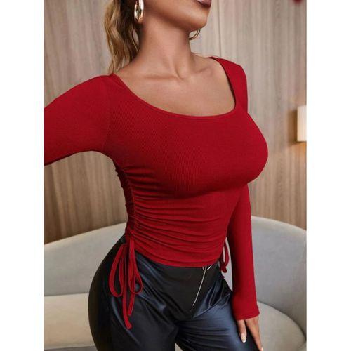 Kadın Kırmızı Kaşkorse Kumaş Bluz