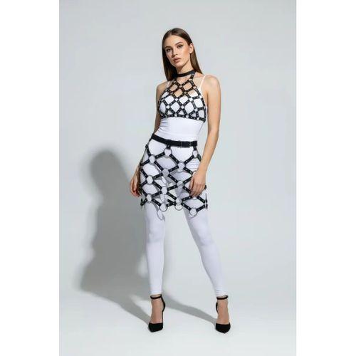 Siyah Etek Metal Halka Detaylı Etek Suni Deri Etek Kafes Yapılı - Brf1289