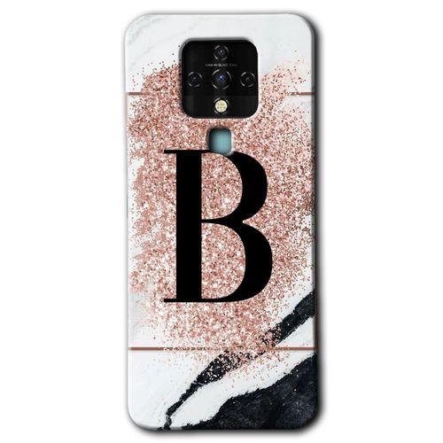 Tecno Camon 16 Kılıf HD Desen Baskılı Arka Kapak - Pembe Mermer Desenli B Harfi + Kırılmaz Cam