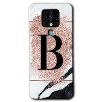 Tecno Camon 16 Kılıf HD Desen Baskılı Arka Kapak - Pembe Mermer Desenli B Harfi + Kırılmaz Cam