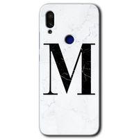 Xiaomi Redmi Note 7 Kılıf HD Desen Baskılı Arka Kapak - Beyaz Mermer Desenli M Harfi