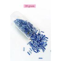 Uzun Boru Kesme Boncuk Çap 2mm Uzunluk 10 mm - 20 Gram - Mavi Beyaz - BNC236
